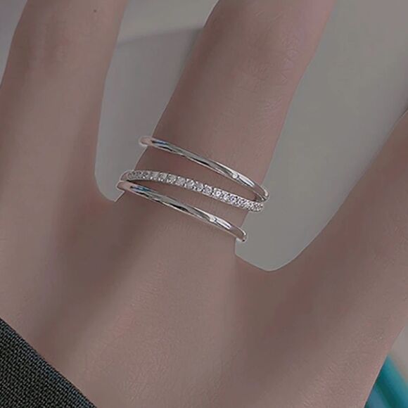 The Triple Bling Ring adjustable in  925 silver & cubic zirconia - Picture 3 of 5